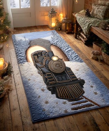 Joyful Steam Track Runner Rug — Whimsical Train Route Runner For Hallways & Stairs, Festive Kids’ Room & Seasonal Décor Carpet