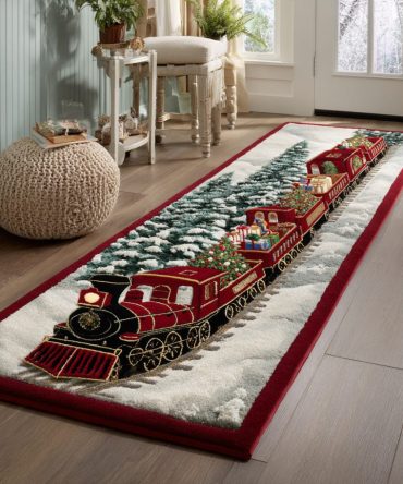 Jubilee Holiday Train Runner Rug — Colorful Christmas Hallway Carpet, Family-Friendly Seasonal Runner, Durable & Slip-Resistant