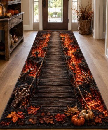 Lantern Abyss Designer Runner Rug - Deep-Tone Hallway Carpet With Intricate Pattern, Low-Pile Durability & Slip-Resistant Backing