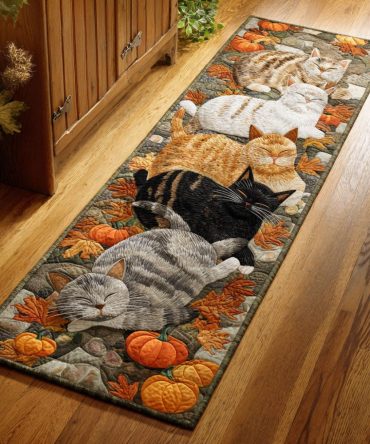 Lazy Cat Cozy Runner Rug - Whimsical Cat-Themed Hallway Runner With Soft Pile, Durable Fibers & Pet-Friendly, Easy-Clean Design