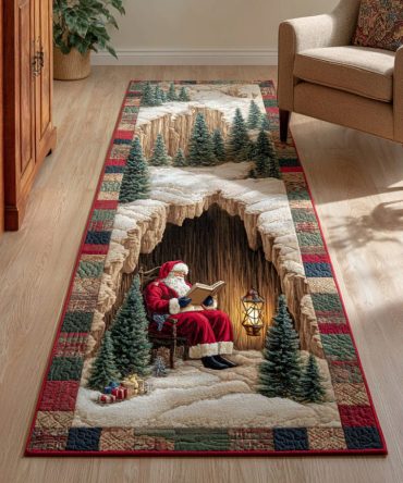 Ledge Santa Holiday Runner Rug - Classic Santa Claus Design, Anti-Slip Low-Pile Christmas Runner For Entryway, Kitchen & Hallway Decor