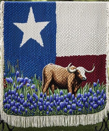 Lone Star Longhorn Woven Throw Blanket - Texan Longhorn Pattern Sofa Blanket, Patriotic Western Decor, Cozy Couch Accent & Gift