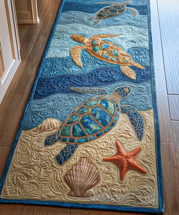 Lucky Sea Runner Rug — Nautical Shell & Wave Hallway Runner, Durable Low-Pile Coastal Carpet For Entryways & Kitchens