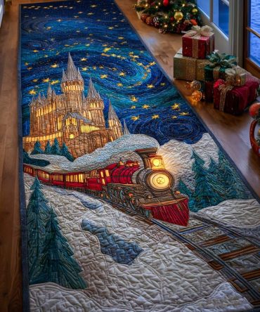 Magical Christmas Train Runner Rug - Enchanted Holiday Hallway Carpet With Non-Slip Backing, Plush Soft Touch, Easy-Clean Seasonal Runner