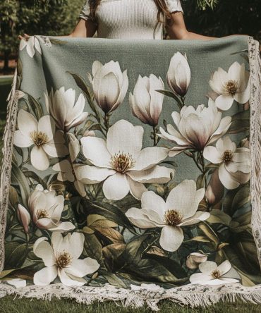 Magnolia Lace Decorative Throw — Intricate Lace-Style Woven Sofa Blanket, Soft Cotton-Blend Throw For Elegant Living Room & Bedroom Styling