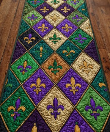 Mardi Glamour Festive Runner Rug — Vibrant Jewel-Toned Hallway Runner, Low-Pile & Stain-Resistant, Non-Slip Backing — Ideal For Entryways & Corridors