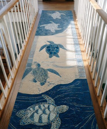 Meadow Turtle Botanical Runner Rug — Nature-Inspired Hallway Runner With Turtle Motif, Durable Low-Profile Non-Skid Carpet For Home & Cottage