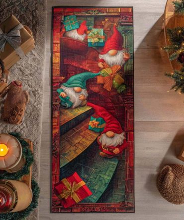 Merry Gnome Trail Holiday Runner Rug - Festive Christmas-Themed Hallway Accent For Entry & Seasonal Decor