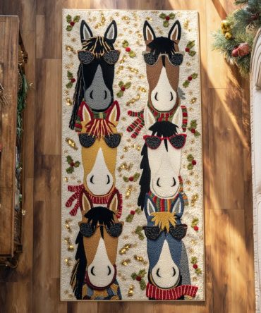 Merry Mane Moments Horse Runner Rug - Festive Pony Mane Design, Non-Slip Durable Low-Pile Runner For Entryways & Kids Rooms