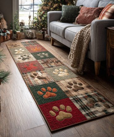 Merry Tails Christmas Runner Rug — Whimsical Pet-Themed Holiday Hallway Runner, Non-Slip Backing, Soft Durable Pile, Easy Clean