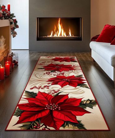 Merry Trail Hallway Runner Rug — Classic Holiday Path Design For Entrances, Low-Pile Durable Runner With Anti-Skid Backing