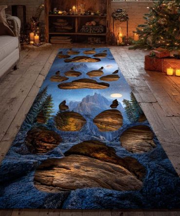 Midnight Crossing Hallway Runner Rug — Dramatic Dark-Toned Runner With Geometric Motifs, Low-Pile Durable Rug For Modern Homes