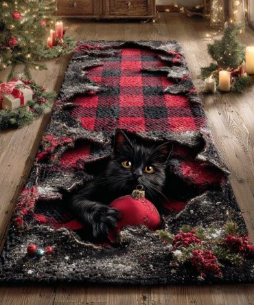 Midnight Cat Holiday Runner Rug — Plush Festive Hallway Runner, Machine-Washable With Non-Slip Backing For Cozy Noel Décor