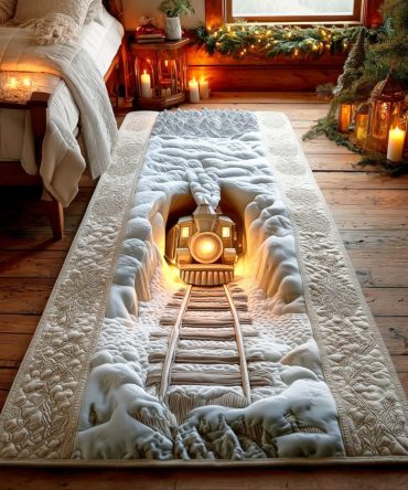 Midnight Snow Express Runner Rug — Elegant Dark-Hued Holiday Train Runner For Hallways & Stairs, Durable Seasonal Carpet Accent