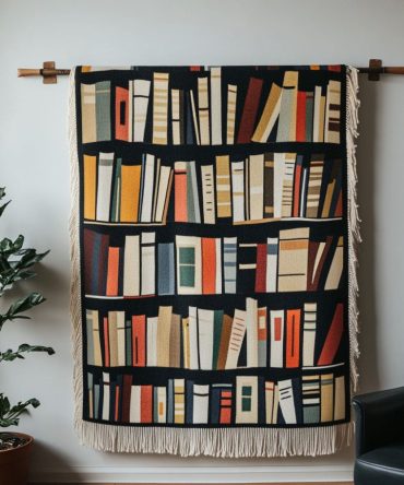 Minimalist Bookshelf Woven Throw For Sofa — Modern Library Blanket, Sleek Decorative Couch Accent For Contemporary Living Spaces