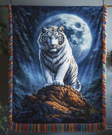 Moonlit Tiger Woven Sofa Throw — Dramatic Tiger Jacquard Blanket, Soft Cozy Home Decor, Elegant Wild-Inspired Couch Accent