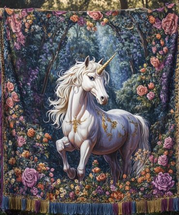 Moonlit Unicorn Woven Throw — Fantasy Unicorn Sofa Blanket, Ethereal Pastel Couch Cover For Kids' Rooms & Whimsical Decor