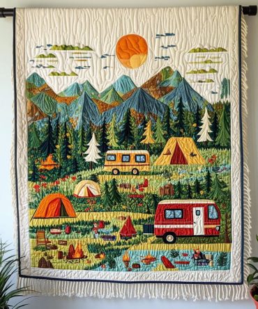 Mountain Camp Escape Woven Throw Blanket - Scenic Peaks Pattern, Breathable Cotton-Blend, Cozy For Outdoor Campfires & Indoor Lounging