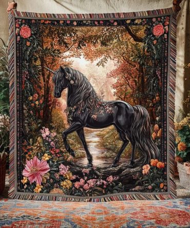 Mystic Moon Unicorn Statement Throw — Fantasy Woven Blanket For Couch & Kids Room , Soft Cotton-Blend, Gift-Ready & Easy Care