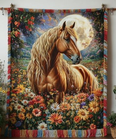 Mystic Mustang Woven Throw — Majestic Horse Jacquard Blanket For Sofa & Bed, Western Equine Home Decor, Soft Cozy Gift