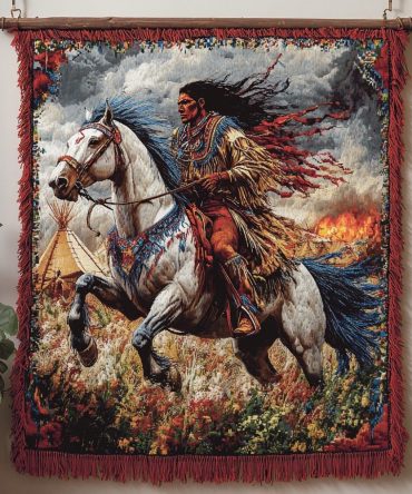 Native Horse Woven Throw Blanket — Southwestern Horse Jacquard For Sofa & Cabin, Rustic Native-Inspired Home Decor, Soft Warm Throw