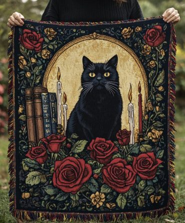 Nightfall Feline Midnight Woven Throw — Chic Cat-Themed Decorative Sofa Blanket For Modern Homes, Soft & Cozy Accent