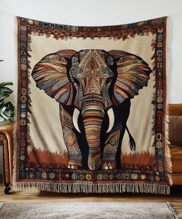 Noble Pachyderm Woven Sofa Throw - Elegant Elephant Pattern Blanket, Safari-Inspired Cozy Throw For Living Room & Travel