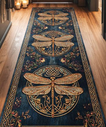 Midnight Wing Motif Runner Rug - Luxury Hallway Runner, Plush Low-Pile, Fade-Resistant & Durable Accent For Modern Gothic Homes