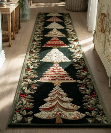 Nordic Holiday Hallway Runner Rug – Christmas Tree Pattern, Plush Non-Slip Entryway Carpet For Festive Home Décor & Easy Care