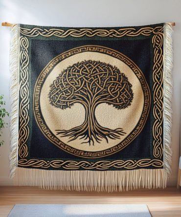 Nordic Knotwork Tree Woven Throw — Scandinavian-Inspired Tree Motif Sofa Blanket, Stylish Cozy Throw For Minimal & Hygge Interiors