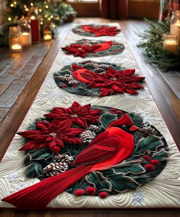 North Forest Cardinal Runner Rug - Rustic Bird Design Hallway Runner, Durable Non-Slip Washable Rug For Cabin & Entry