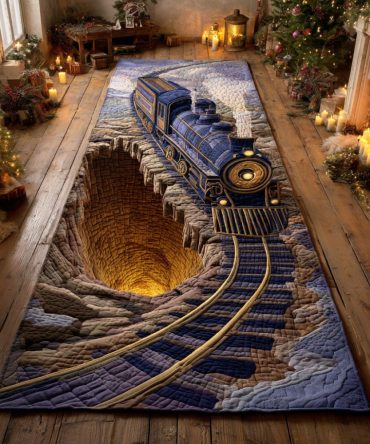 Northbound Holiday Train Runner Rug — Festive Corridor Carpet With Vintage Locomotive Motif, Slip-Resistant
