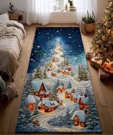Northern Glow Decorative Runner Rug — Elegant Winter Hallway Accent, Machine-Washable & Non-Skid For Doorways And Stairs
