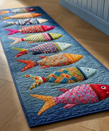Coastal Ocean-Themed Runner Rug - Nautical Fish Design Non-Slip Hallway & Kitchen Runner, Fade-Resistant, Easy Clean