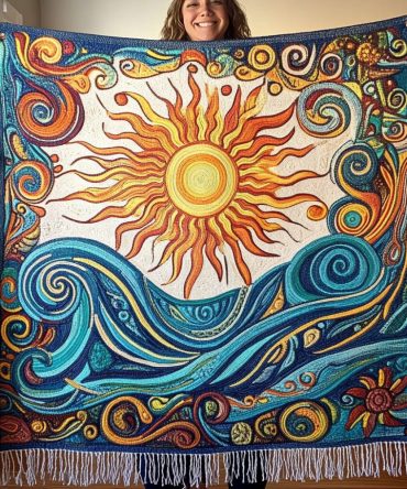 Ocean Sun Dance Throw Blanket - Bright Woven Couch Blanket With Coastal Palette, Lightweight Cotton Blend, Reversible, Stylish Living Room Accent, 50X60