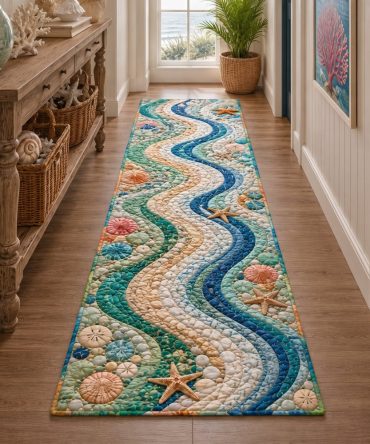 Ocean Blue Hallway Runner Rug — Coastal Wave Accent For Entryway, Soft Low-Profile Pile, Durable Stain-Resistant Finish For Busy Stairs & Halls