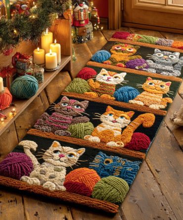 Painted Feline Joy Runner Rug — Colorful Artistic Cat Hallway Carpet, Durable Low-Pile Indoor Runner For Pet Lovers