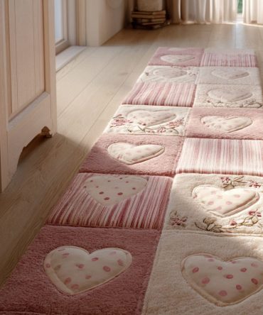 Pale Pink Heart Trail Runner Rug — Feminine Valentine & Nursery Hallway Aisle Runner, Subtle Heart Design, Soft Easy-Care