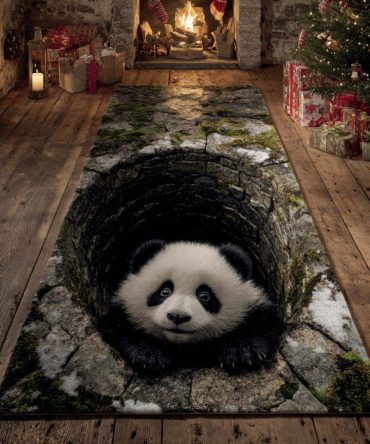 Panda Hollow Cute Animal Runner Rug — Playful Panda Design Hallway Carpet, Low-Pile Durable Runner For Kids Rooms, Nurseries & Cozy Spaces