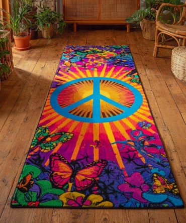 Peace Bloom Floral Runner Rug - Serene Hallway Carpet, Soft Low-Pile Texture, Stain-Resistant Fibers & Non-Skid Backing For Home