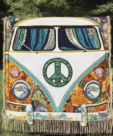 Peace Van Boho Woven Throw Blanket — Vintage Peace Van Design For Sofa, Bed & Travel, Lightweight Cozy Accent