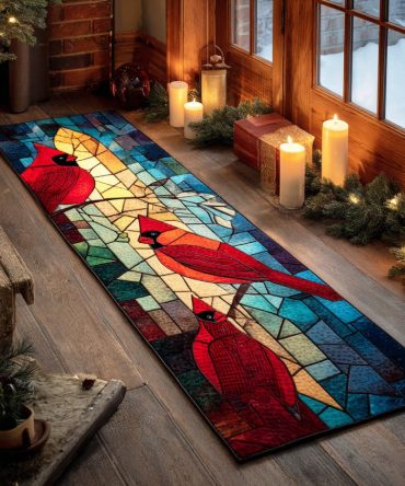 Peaceful Cardinal Runner Rug - Elegant Bird Motif Non-Slip Hallway Runner, Soft Washable Area Rug For Home Décor