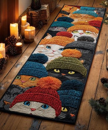 Peaceful Cat Runner Rug - Serene Feline Silhouette Runner For Cat Lovers' Hallways & Bedrooms , Soft Pile, Pet-Friendly, Easy Care