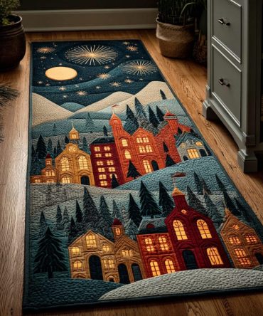 Peaceful Glow Subtle Holiday Runner Rug For Hallway — Soft Warm Landscape Design, Low-Pile Comfort, Durable Fade-Resistant Fabrication, Easy-Maintenance Accent