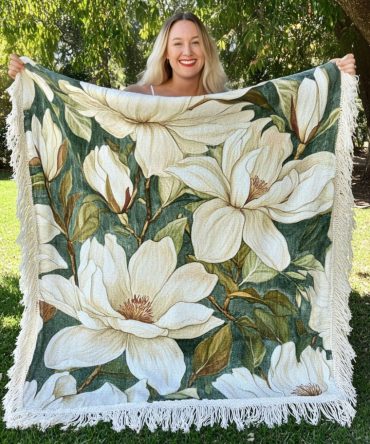 Petals Of The South Southern Floral Throw - Bright Botanical Woven Blanket For Sofa, Lightweight Cotton-Blend Home Accent