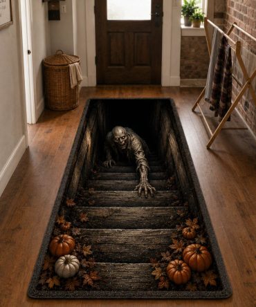 Phantom Hollow Gothic Runner Rug – Moody Halloween Hallway Accent, Durable Low-Pile Runner With Grip Backing For Entryways & Stairs