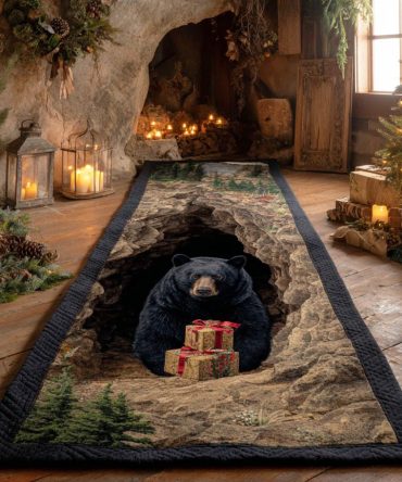 Pinewood Bear Runner Rug — Woodland Lodge Hallway Runner, Durable Low-Pile Carpet For Rustic Homes, Entries & Stairways