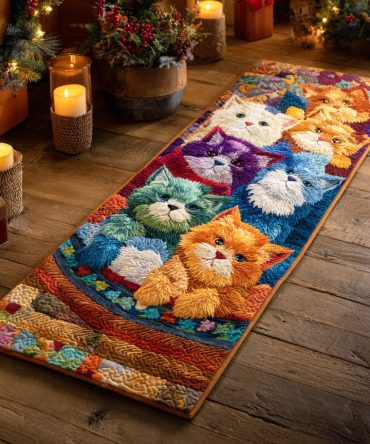 Playful Brushstroke Cat Runner Rug — Modern Artistic Feline Hallway Carpet, Durable Indoor Runner For Stylish Homes