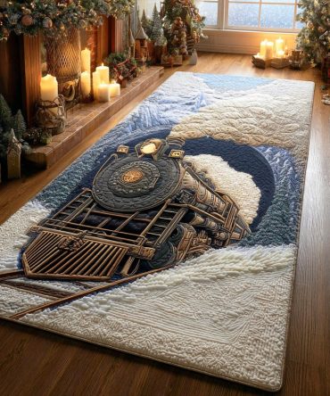 Polar Star Railway Runner Rug — Elegant Holiday Train Hallway Carpet, Durable Non-Skid Indoor Accent Rug
