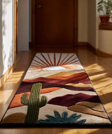 Psychedelic Cactus Dawn Runner Rug — Vibrant Boho Hallway Carpet, Colorful Low-Pile Accent Rug For Eclectic Interiors